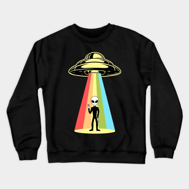 Alien Grey Rainbow Abduction Crewneck Sweatshirt by Strangeology